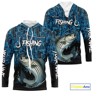Striped Bass Fishing blue camo Custom UV protection Striper long sleeves fishing shirts NQS10122