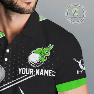 Black and Green Fire golf ball custom Men golf polo shirts, personalized golf outfits for team men NQS10123