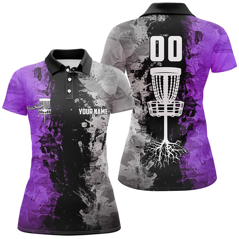 Custom name and number Disc Golf basket women polo shirts, ladies disc golf shirts | Purple NQS8053