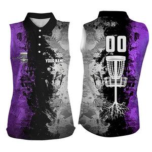 Custom name and number Disc Golf basket Women sleeveless polo shirt, sleeveless golf tops | Purple NQS8053