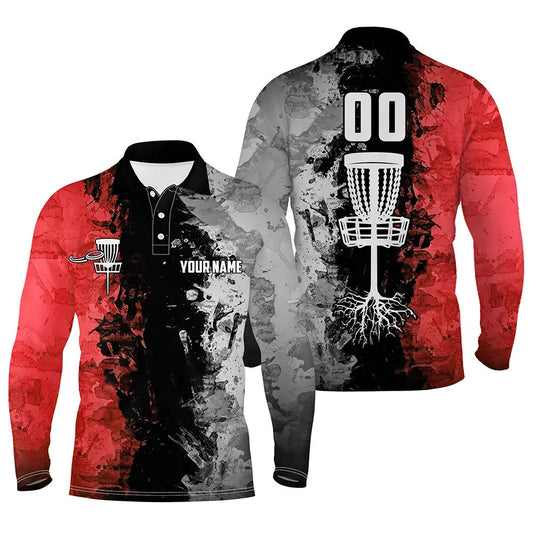 Custom name and number Disc Golf basket Men polo shirts, disc golf shirts for men | Red NQS8054
