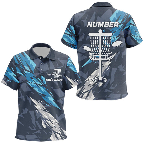 Blue camo Disc golf basket custom team disc golf polo shirt for Kid, frisbee golf attire NQS8059