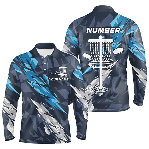 Blue camo Disc golf basket custom team disc golf polo shirt for Men, disc golf attire NQS8059