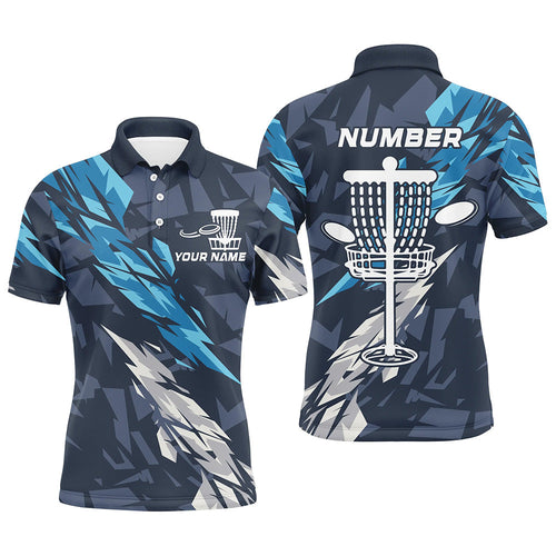 Blue camo Disc golf basket custom team disc golf polo shirt for Men, frisbee golf attire NQS8059