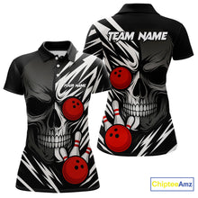 Load image into Gallery viewer, Black and White Skull Bowling Polo, Quarter Zip shirts for Women Custom Skull Team Bowling Jerseys NQS10261