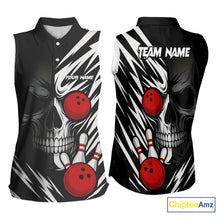 Load image into Gallery viewer, Black and White Skull Bowling Sleeveless Polo shirt Custom Skull Team Bowling Jerseys NQS10261