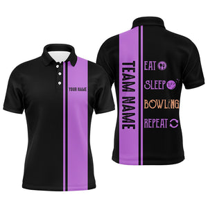 Retro Bowling Shirts For Men Custom Eat Sleep Bowling Repeat Bowling Team League Jerseys | Purple NQS8472