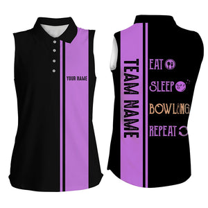 Retro Bowling Sleeveless Polo Shirt Custom Eat Sleep Bowling Repeat Bowling Team League Jersey| Purple NQS8472