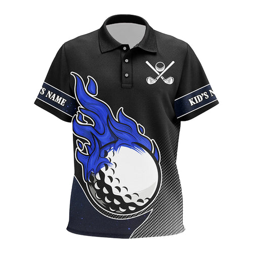 Black and Blue Flame Golf Ball Fire Kid Golf Polo Shirts custom Kid golf outfit team golf shirt NQS8471