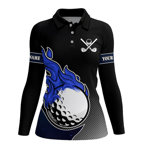 Black and Blue Flame Golf Ball Fire Women Golf Polo Shirt custom golf outfit women's team golf shirt NQS8471