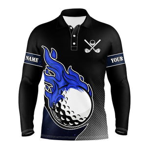 Black and Blue Flame Golf Ball Fire Mens Golf Polo Shirts custom golf outfit mens best team golf shirt NQS8471