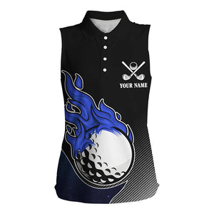 Black and Blue Flame Golf Ball Fire Women Sleeveless polo shirt custom women golf outfit for team NQS8471