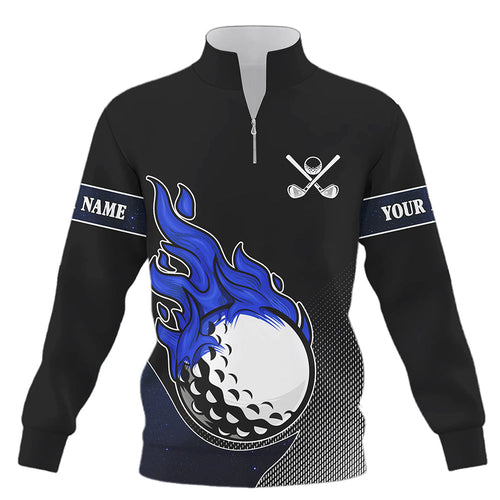 Black and Blue Flame Golf Ball Fire Quarter zip golf sweatshirt custom golf sweater outfit for team NQS8471