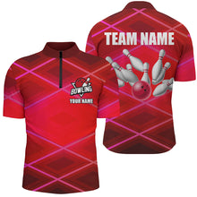 Load image into Gallery viewer, Mens bowling polo, 1/4 zip shirt Custom neon red bowling team league jerseys, gifts for bowlers NQS8714