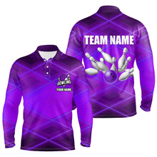 Load image into Gallery viewer, Mens bowling polo, 1/4 zip shirt Custom neon purple bowling team league jerseys, gifts for bowlers NQS8715