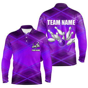 Mens bowling polo, 1/4 zip shirt Custom neon purple bowling team league jerseys, gifts for bowlers NQS8715