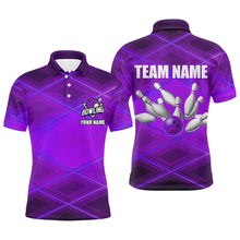 Load image into Gallery viewer, Mens bowling polo, 1/4 zip shirt Custom neon purple bowling team league jerseys, gifts for bowlers NQS8715