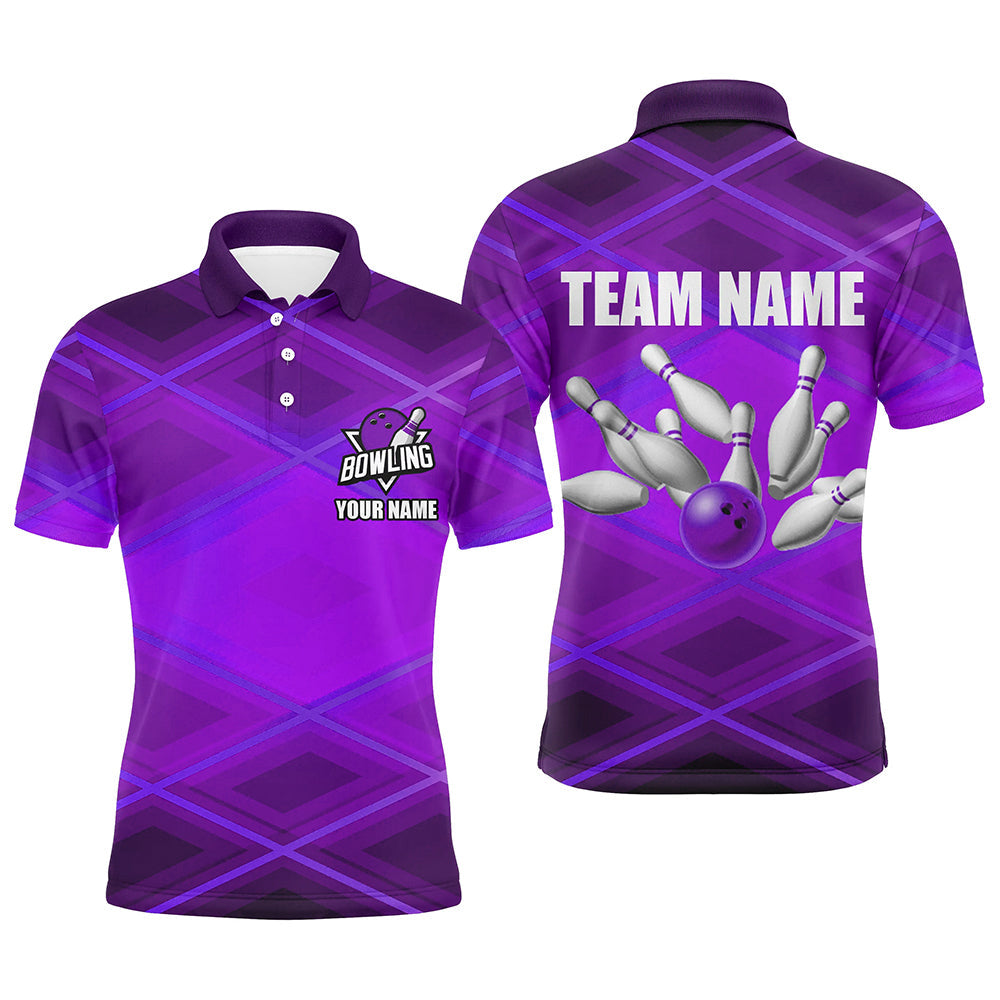 Mens bowling polo, 1/4 zip shirt Custom neon purple bowling team league jerseys, gifts for bowlers NQS8715