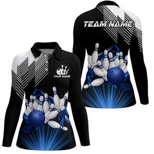 Black and White Womens Bowling Shirts Custom Bowling Team League Jerseys, Gifts For Bowlers | Blue NQS8720