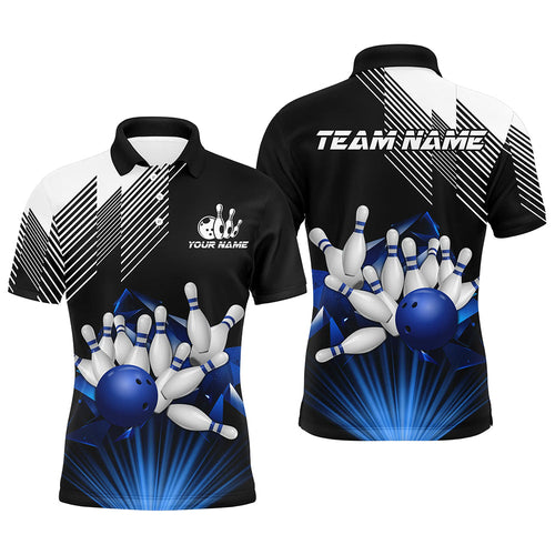 Black and White Mens Bowling Shirts Custom Bowling Team League Jerseys, Gifts For Bowlers | Blue NQS8720