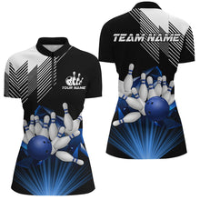 Load image into Gallery viewer, Black and White Womens Bowling Shirts Custom Bowling Team League Jerseys, Gifts For Bowlers | Blue NQS8720