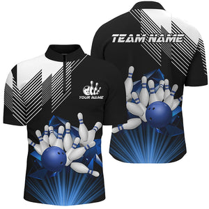 Black and White Mens Bowling Shirts Custom Bowling Team League Jerseys, Gifts For Bowlers | Blue NQS8720