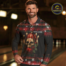 Load image into Gallery viewer, Black &amp; Red Plaid Christmas pattern Skull Bowling Shirts For Men Custom Team Bowling outfit jerseys NQS11057