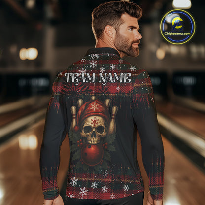 Black & Red Plaid Christmas pattern Skull Bowling Shirts For Men Custom Team Bowling outfit jerseys NQS11057