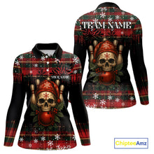 Load image into Gallery viewer, Black &amp; Red Plaid Christmas pattern Skull Bowling Shirts For Women Custom Team Bowling outfit jersey NQS11057