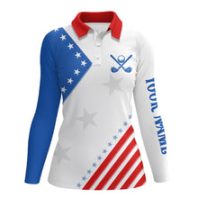 Load image into Gallery viewer, Red, white and blue golf polo for Women custom American Flag women&#39;s patriotic polo shirts NQS8354