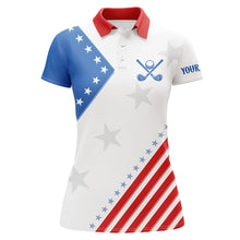 Load image into Gallery viewer, Red, white and blue golf polo for Women custom American Flag women&#39;s patriotic polo shirts NQS8354