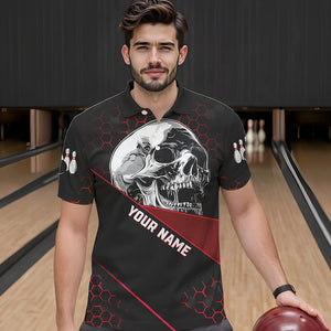 Black And Red Skull Bowling Shirts For Men Custom Bowling Team League Jersey, Gift For Bowlers NQS9386