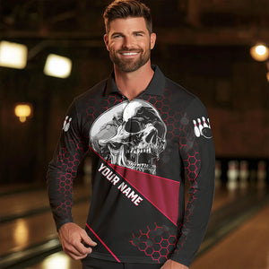 Black And Red Skull Bowling Shirts For Men Custom Bowling Team League Jersey, Gift For Bowlers NQS9386