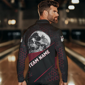 Black And Red Skull Bowling Shirts For Men Custom Bowling Team League Jersey, Gift For Bowlers NQS9386