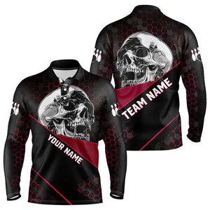 Black And Red Skull Bowling Shirts For Men Custom Bowling Team League Jersey, Gift For Bowlers NQS9386