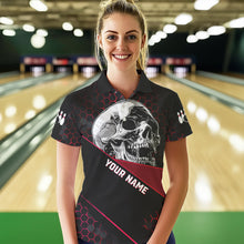 Load image into Gallery viewer, Black And Red Skull Bowling Shirts For Women Custom Bowling Team League Jersey, Gift For Bowlers NQS9386