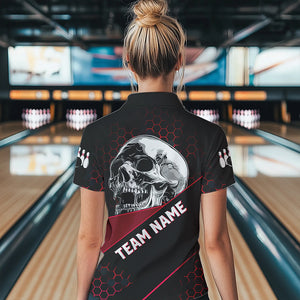 Black And Red Skull Bowling Shirts For Women Custom Bowling Team League Jersey, Gift For Bowlers NQS9386