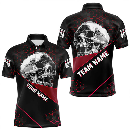 Black And Red Skull Bowling Shirts For Men Custom Bowling Team League Jersey, Gift For Bowlers NQS9386