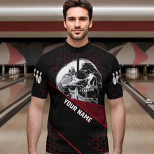 Load image into Gallery viewer, Black And Red Skull Bowling Shirts For Men Custom Bowling Team League Jersey, Gift For Bowlers NQS9386