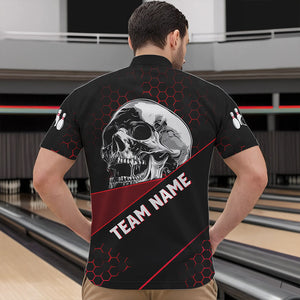 Black And Red Skull Bowling Shirts For Men Custom Bowling Team League Jersey, Gift For Bowlers NQS9386