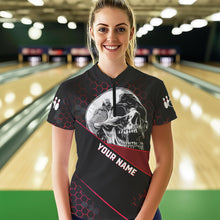 Load image into Gallery viewer, Black And Red Skull Bowling Shirts For Women Custom Bowling Team League Jersey, Gift For Bowlers NQS9386