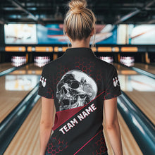 Load image into Gallery viewer, Black And Red Skull Bowling Shirts For Women Custom Bowling Team League Jersey, Gift For Bowlers NQS9386