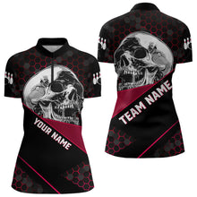 Load image into Gallery viewer, Black And Red Skull Bowling Shirts For Women Custom Bowling Team League Jersey, Gift For Bowlers NQS9386