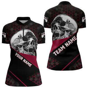 Black And Red Skull Bowling Shirts For Women Custom Bowling Team League Jersey, Gift For Bowlers NQS9386