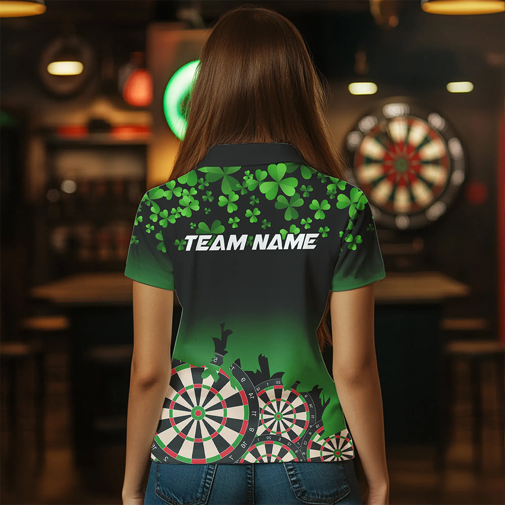 Green Shamrock Darts Board pattern Lucky Darts Shirt For Women Custom St Patrick Day Team Darts Jersey NQS9389