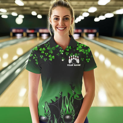 Green shamrock Flame bowling shirts for Women Custom St Patrick Day black team league bowling jerseys NQS9390
