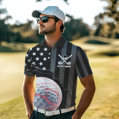 Personalized Black American flag Lightning thunder Custom Golf polo Team Shirts For Men golf apparel NQS9540