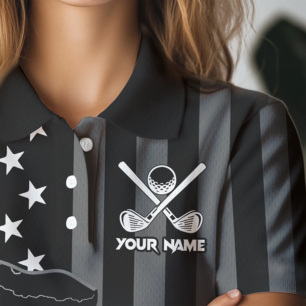 Personalized Black American flag Lightning thunder Custom Golf Polo Team Shirts For Women Golf apparel NQS9540
