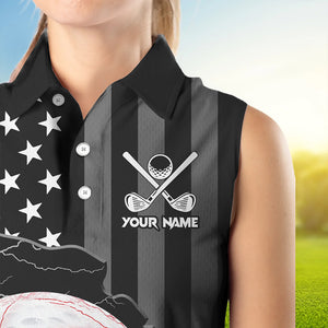Personalized Black American flag Lightning thunder Custom Golf sleeveless polo Team Shirts For Women NQS9540