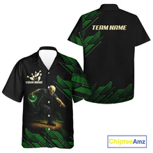 Load image into Gallery viewer, Black &amp; Green Camo Skull Lightning Bowling Hawaiian shirt Custom Team bowling button-up shirt NQS11657